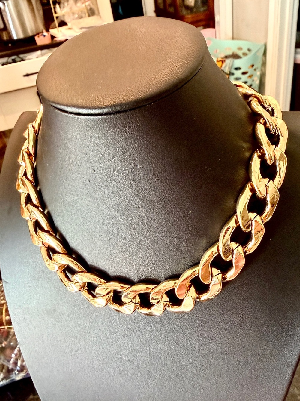 Chunky Cuban Chain Necklace | Gold Tone Statement Choker | Luxe Bold Glam Look - Picture 10 of 11